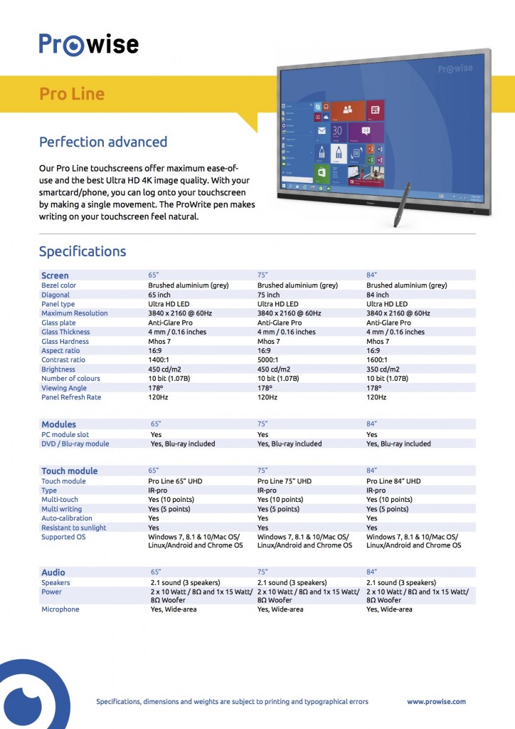 Prowise Pro Line Specs Sheet EN